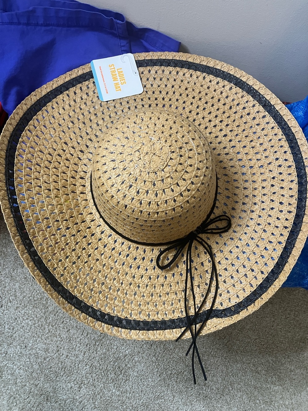 Ladies Straw Hat - Natural Straw with Black Trim